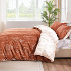 Love's cabin Terracotta Full Comforter Set - Full Size Comforter Set, 3 Pieces Cute Floral Bedding Sets for All Seasons,1 Soft Reversible Botanical Flowers Comforter and 2 Pillow Shams