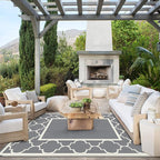 GENIMO 6' x 9' Outdoor Rug Waterproof for Patio Decor, Foldable Reversible Plastic Straw Area Rugs Mat for Camper, Outside Carpet for Rv, Deck, Porch, Picnic, Beach, Balcony, Grey & Beige White