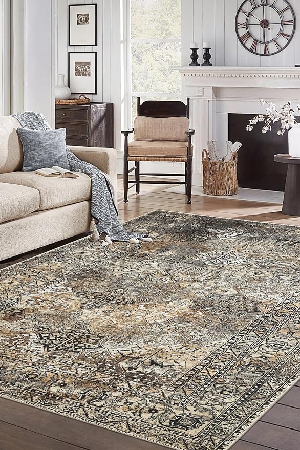 Keen Home Design 10x14 Rug - Machine Washable Area Rug with Non-Slip Backing, Ideal for Living Room, Dining Room, Bedroom - Vintage, Easy Clean, Durable, Low Pile Rug - (9'7" x 14')