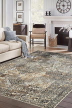 Keen Home Design 5x7 Rug - Machine Washable Area Rug with Non-Slip Backing, Ideal for Living Room, Dining Room, Bedroom - Vintage, Easy Clean, Durable, Low Pile Rug - (5' x 7')