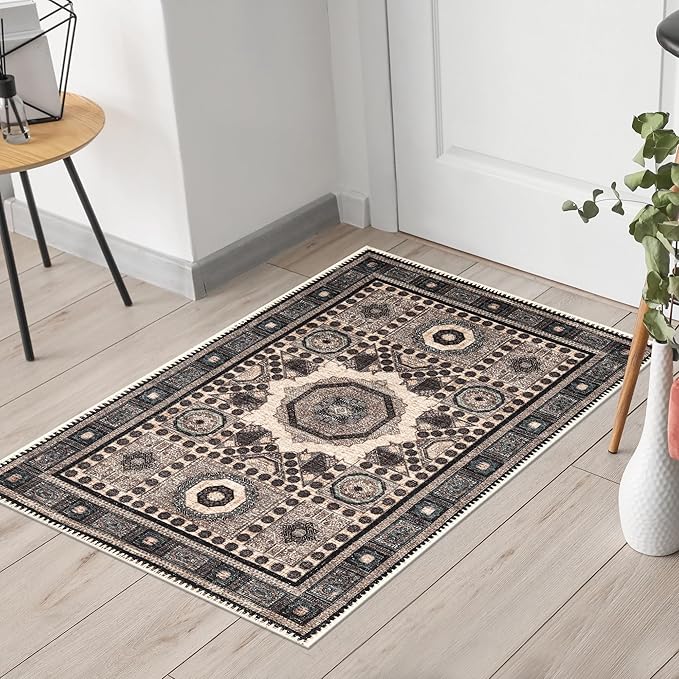 Keen Home Design 2x3 Rug - Machine Washable Entry Rug with Non-Slip Backing, Ideal for Enteryway, Kitchen, Bathroom, Laundry Room - Vintage, Easy Clean, Durable, Low Pile Rug - (2' x 3')
