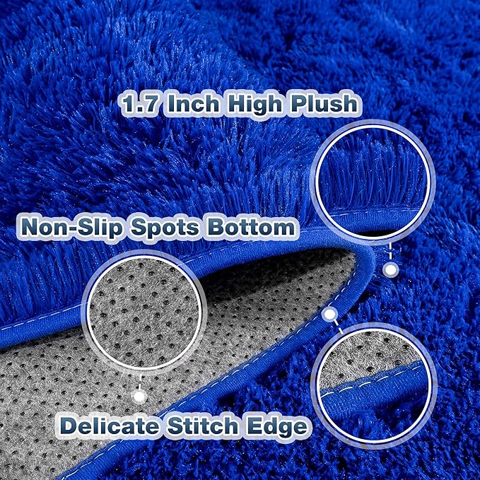Large 8x10 Area Rugs for Living Room, Bright Blue Soft Shag Rug for Bedroom, Non-Slip Ultra Fluffy Rug, Modern Plush Carpet for Girls Boys Kids Room Dorm, Fuzzy Rug for Home Decor Aesthetic