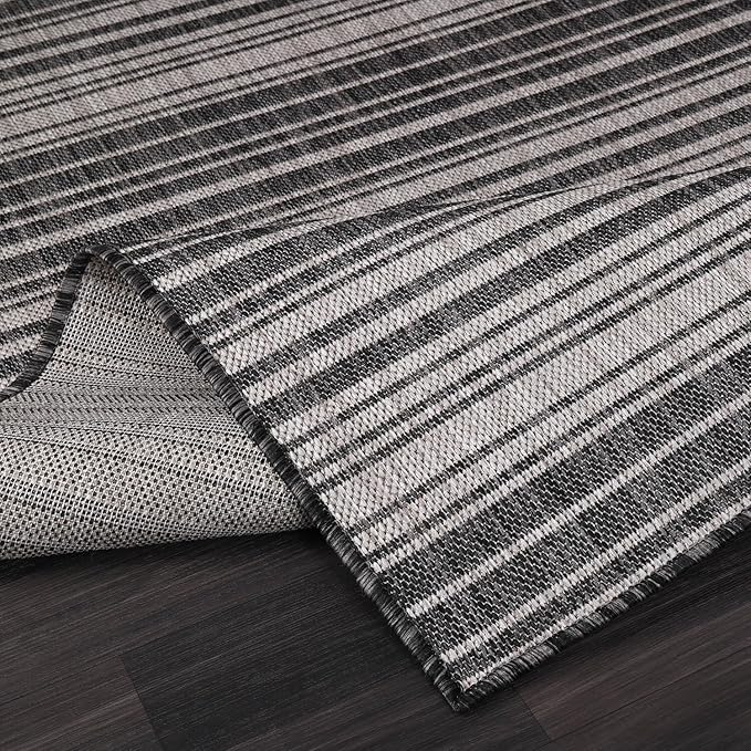 Stripe Outdoor Rug 10x14 Washable Outside Carpet for Indoor Patio Porch Waterproof Easy Cleaning Non Shedding Area Rugs Dark Gray 10 x 14