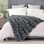 DREAMNINE Large Soft Thick Fuzzy Bubble Faux Rabbit Fur Bed Blanket Queen Size 80" x 90",Reversible Gray Plush Big Warm Shaggy Fluffy Blankets for Sofa, Solid Luxury Cozy Cute Bumpy Furry Blanket,Grey