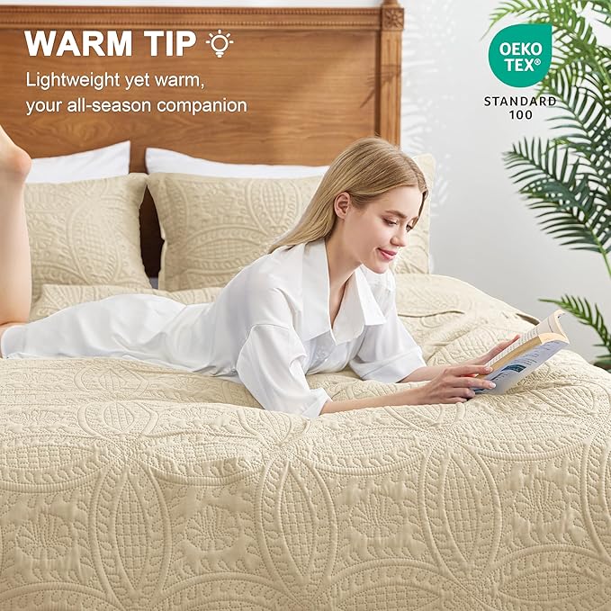 Love's cabin Quilts for Full Bed Camel Bedspreads Bedding Set - Lightweight Bedspread Comforter - Coin Pattern Bedding Coverlet for All Season - 3 Pieces (1 Quilt, 2 Pillow Shams)