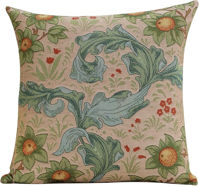 Charlotte Home Furnishings Decorative Tapestry Pillow Cover 19x19 in, Beige Arabesques Couch Pillow Cover, French Country Square Cushion Cases for Living Room Home Decor, Soft Cotton Jacquard Woven