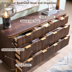 T4TREAM 7-Drawer Dresser Fluted Design, with Gold Accents (Dark Walnut)