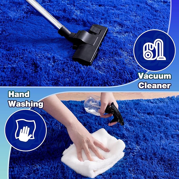 Large 8x10 Area Rugs for Living Room, Bright Blue Soft Shag Rug for Bedroom, Non-Slip Ultra Fluffy Rug, Modern Plush Carpet for Girls Boys Kids Room Dorm, Fuzzy Rug for Home Decor Aesthetic
