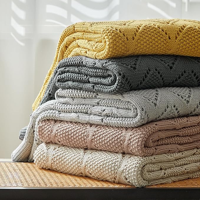Longhui bedding Chunky Cotton Knit Throw Blanket for Couch, Sofa, Bed, or Chair, Decorative Breathable Fall Cable Knit Blanket 60 x 80 Inches, Large Mustard Yellow