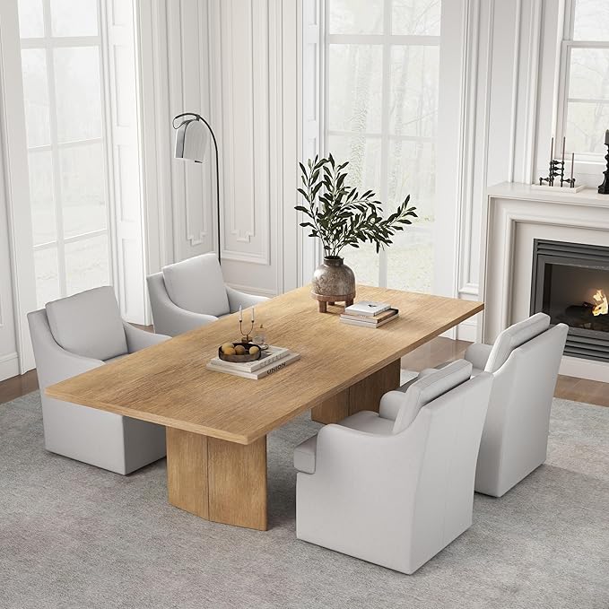 VKNOW Upholstered Dining Chairs Set of 4, Modern Kitchen Chairs Dinner Chairs with 4 Casters, Linen Armchair for Bedroom Reading Room Living Room, Light Grey