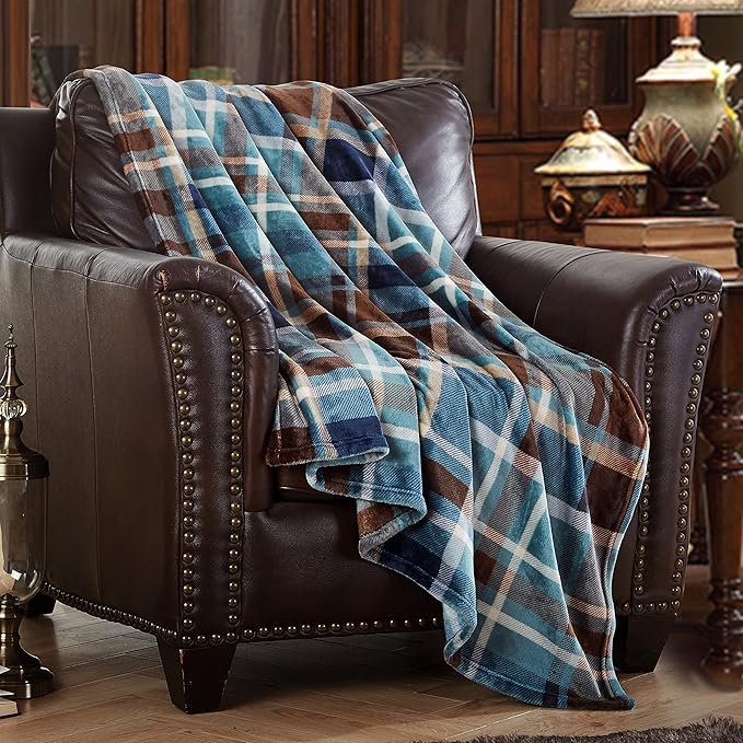 MERRYLIFE Throw Blanket Plaid Sherpa | Ultra-Plush Soft Colorful Oversized | Decorative Couch Travel Blanket | Queen Size(90" 90", Greenland)