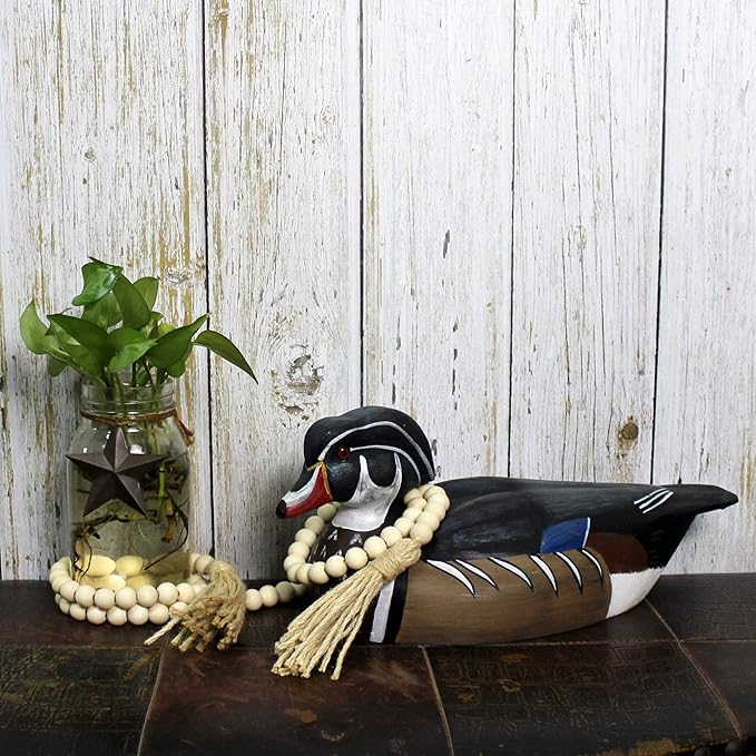 CVHOMEDECO. Wood Beads Garland with Tassels Farmhouse Rustic Wooden Prayer Bead String Wall Hanging Accent for Home Festival Decor. Natural