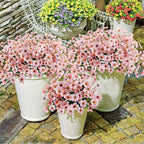 Krissing 48 Bundles Outdoor Artificial Flowers UV Resistant Fake Silk Flowers Faux Plastic Plants Outside Garden Porch Window Box Summer Decoration (Pink)