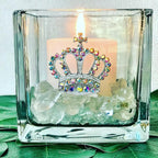 THE QUEENS' JEWELS Aurora Borealis Crown Jeweled 4x4 Candle Holder Vase - Unique Gift for Women, Birthday, Cute, Fun, Cocktail, Queen, Not Painted, Decorated, Bling, Bedazzled, Rhinestone