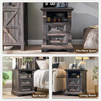 Farmhouse Nightstand with Charging Station, 18" End Table with 2 Drawers Storage and 1 Storage Shelf, Wooden Sofa Side Table w/Roman Column, Bedside Cabinet for Bedroom, Living Room, Dark Rustic Oak