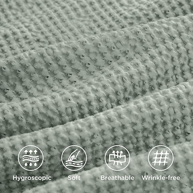 Bedsure Cotton Duvet Cover Queen - 100% Cotton Waffle Weave Sage Green Duvet Cover Queen Size, GentleSoft™ and Breathable Bedding Set for All Season, 3 Pieces, 90"x90"