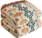 Boho Throw Blanket for Bed 90”x98”, 100% Cotton Woven Blanket for Couch Sofa, Ultra Soft 4-Layer Muslin Quilt with Diamond Pattern, Farmhouse Bed Blanket/Cover for Living Room Decor