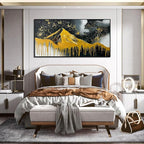 Gold Mountains Painted Wall Art for Living Room - Hand Painted Abstract Wall Art for Office - Black Framed Wall Art for Bedroom Size 29" x 59"