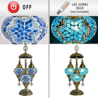 Mozaist Turkish Mosaic Lamp – Moroccan Handmade 3 Globe Table Light with Bulb (Sea Blue)
