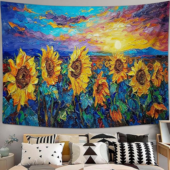 yowecso Sunflower Tapestry Sunset Flower Field Tapestry Wall Hanging for Bedroom Sunflower Tapestries Aesthetic Wall Decor for Home Dorm Living Room 50"x60"