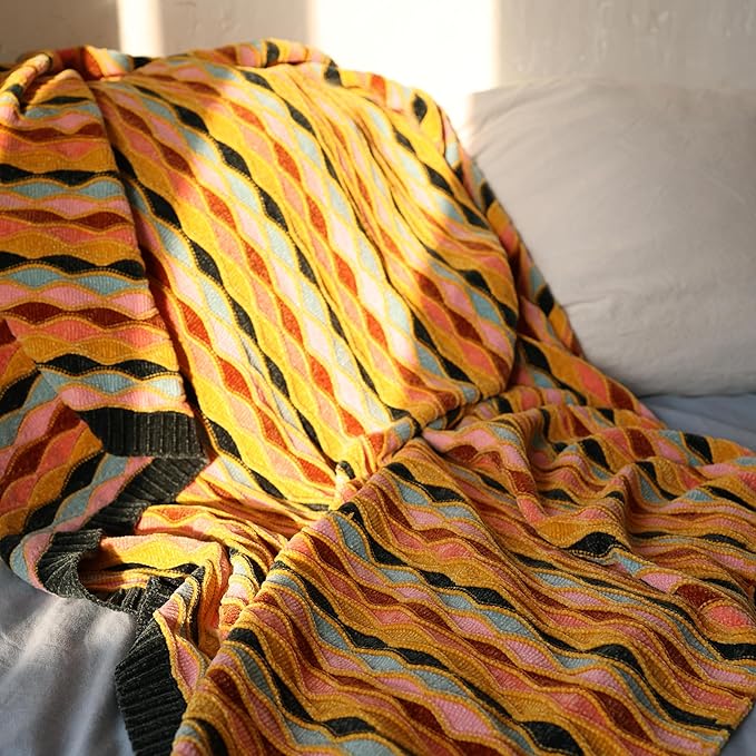 Soft Chenille Yarn Throw 36"x48", Handmade Knit Throw Blanket, for use in All Seasons, Soft Cozy Warm Knitted Blanket for Bed Sofa, Couch Chair, Living Room(1.15Ib)