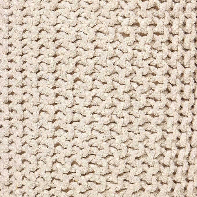 REDEARTH Cylindrical Hand Knitted Pouf - Foot Stool Ottoman - Cord Boho Pouffe - Cotton Round Poof for Home Decor - Living Room - Nursery - Bedroom - Patio (16" x 16" x 16") - Ivory
