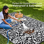 OLANLY Outdoor Rug Waterproof 6x9 ft Clearance, Reversible Outdoor Plastic Straw Rug with Floral Pattern, RV Mat for Patio, Camping, Balcony, Deck, Backyard, Black & White