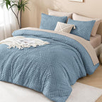 Andency Blue Comforter Set Full Size, 3 Pieces Boho Lightweight Fluffy Bedding Comforter Set for Full Bed, Tufted Farmhouse Design Bed Set for All Season (1 Comforter 79x90In, 2 Pillowcases)