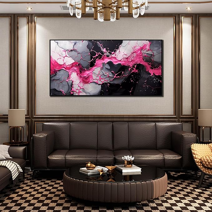 Abstract Wall Art for Living Room, Pink Canvas Wall Decor for Bedroom, Framed Picture Print, Large Size 59x29 Inches