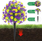 22.8" Set of 2 Fall artificial Boxwood topiary Ball tree for outdoors with Spike,UV Resistant Faux Shrubs Outdoor with morning glory flowers,Faux Plants Bushes for Garden Porch Yard Patio Decor YP