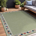Beverly Rug Outdoor Rug 9x12 Modern Bordered Large Area Rugs for Indoor and Outdoor Patio Easy to Clean Non Shedding Living Room Porch Garden Washable Outside Carpet (9 x 12 Green)