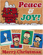 Gertmenian Peanuts Snoopy Coir Doormat - 2x3 Welcome Mat (2-Pack), Ideal for High Traffic Areas in Front Door, Garage, Entryway - Peace & Joy, 80023