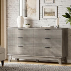 Fluted Dresser with 6 Drawers, 54" Wide Modern Chest of Drawers with Metal Handle, Wooden Dresser TV Stand, Wood Closet Clothes Storage Organizer for Bedroom, Living Room, Hallway, Light Grey