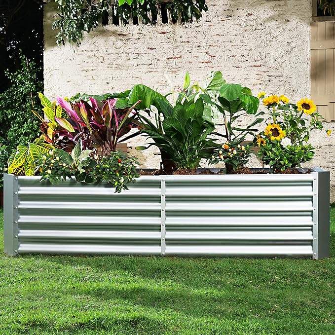 Land Guard Metal Raised Garden Bed for Gardening, 8x4x1.5ft Galvanized Raised Garden Bed, Planter Boxes Outdoor for Vegetables, Fruits and Flowers (Silver)