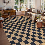 Lahome Checkered Easy Jute 8x10 Rug, Washable Rugs for Living Room Office, Farmhouse Neutral Non Slip Non Shedding Stain Resistance Indoor Outdoor Carpet for Balcony Patio Classroom