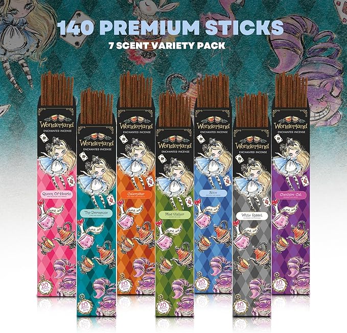 Mecka Wonderland Fantasy Incense Sticks Gift Set | 140 Insence-Sticks for a Whimsical Journey | 7 Enchanting Scents for Aromatherapy & Relaxation | Premium Slow Burn Long Lasting All Natural Insenses