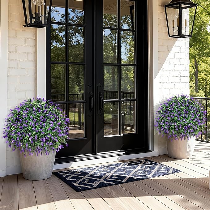 HyeFlora 2 Pack Artificial Topiary Boxwood Ball Trees with Lavender Fake Plants for Outdoor Indoor Artificial Shrubs with Ground Spike UV Resistant Fake Bushes for Front Porch Garden (Purple)