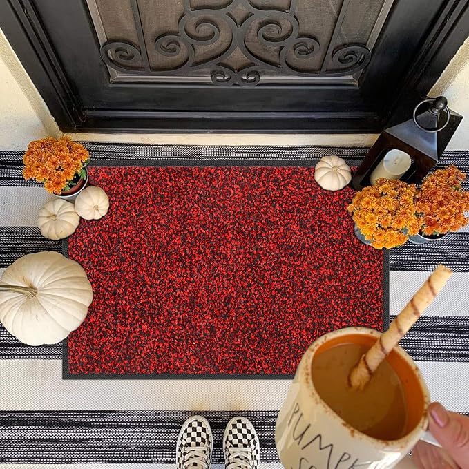 Mibao Front Door Mat, Dirt Trapper Welcome Mat for Outdoor Indoor, Non-Slip Waterproof Doormat, Durable Machine Washable Low Profile Entry Rug for Back Door Outside Patio Porch, 32" x 20", Red