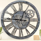 HOIBAI Large Wall Clock, Wall Clocks for Living Room Decor 36 Inch Farmhouse Vintage Rustic Kitchen Wall Decor Vintage Roman Oversized Wall Clock for Home Bedroom House, Moving Gears Clock