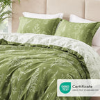Love's cabin Olive Green Queen Comforter Set - Queen Size Comforter Set, 3 Pieces Cute Floral Bedding Sets for All Seasons,1 Soft Reversible Botanical Flowers Comforter and 2 Pillow Shams