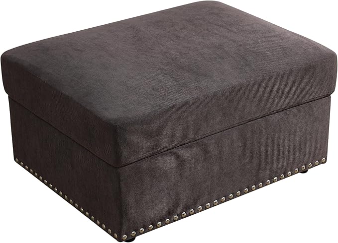 Ottoman Rectangular Storage Ottoman Bench, Flannel Footrest Stool Footstool with Lid for Living Room, Bedroom, Entryway, Brown, 33.5"x25.5"x18"