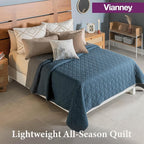 Vianney Queen Comforter Novo Cobalto 91x93 Inches Lightweight Reversible Blanket with Triangular Quilt Pattern Cozy Soft Bedding in Cobalt Blue and Dark Grey