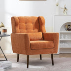 Accent Chair, Comfy Upholstered Living Room Chairs with High Tufted Backrest and Pillow, Wingback Reading Chair with Solid Wood Legs for Bedroom/Office, Chenille Fabric, Orange