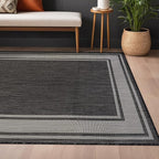 Beverly Rug Outdoor Rug 5x7 Modern Bordered Area Rugs for Indoor and Outdoor Patio Deck Porch Garden Waterproof Weather Sun Resistant Washable Outside Carpet (5 x 7 Dark Gray)