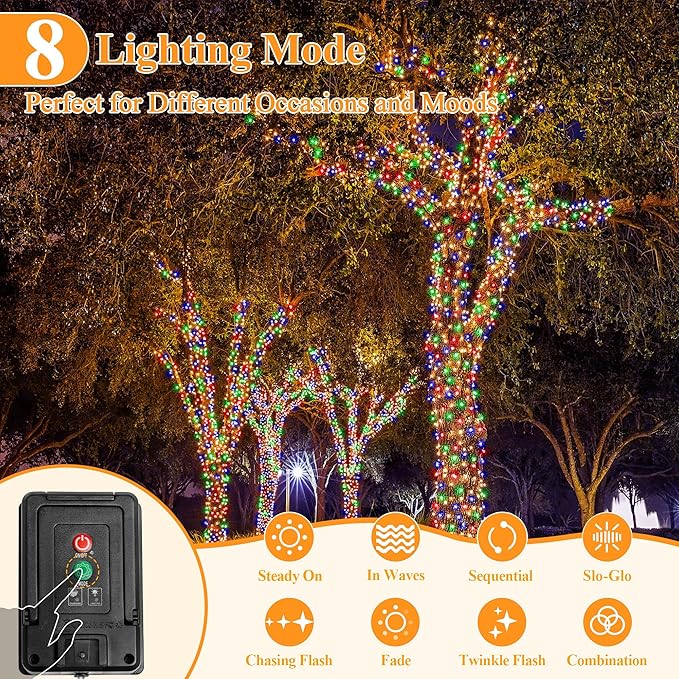 Solar String Lights 240LED 79FT, IP67 Waterproof String Lights for Outside with 8 Lighting Modes, Upgraded Solar Panel Fairy Lights for Garden Party Wedding Decorations (Multicolor)