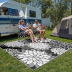 Indoor Outdoor Area Rug Washable Multicolored Rug Tropical Botanical Modern Floral Indoor Outdoor Carpet Black White Rug Non Slip Non Shedding for Patio, Deck, Backyard, Porch (9x12)