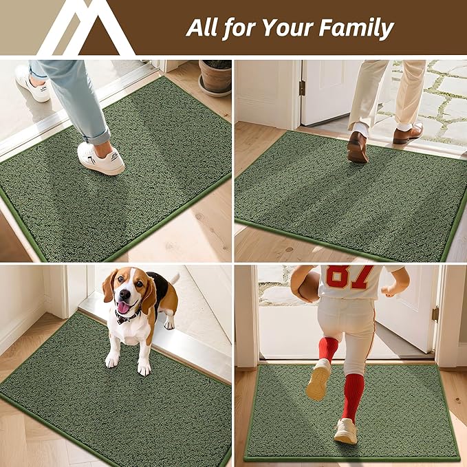COSY HOMEER-Door-Mat 24"x36" Non Slip Absorbent Entryway Rugs Dirt Trapper Doormats Washable Entrance Mats Low Pile Welcome Floor Mat for Front Back Door and Entry Mats,Green