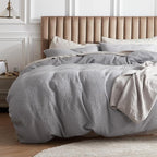 Bedsure Cotton Duvet Cover Set - 100% Cotton Waffle Weave Grey Duvet Cover California King Size, GentleSoft™ and Breathable Cal King Bedding Set for All Season, 3 Pieces, 104"x98"