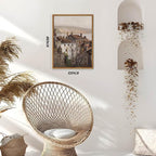 Floating Framed Vintage Canvas Wall Art, European Country Towns Wall Decor Oil Paintings Artwork, Rustic Farmhouse Posters Prints Pictures for Living Room Hallway Bedroom 12x16 inch