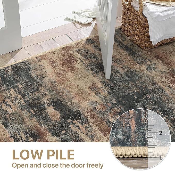 Area Rugs 10x12 for Living Room Bedroom, Modern Abstract Machine Washable Rug, Large Soft Low Pile Floor Cover with Non Slip Backing for Dining Room, Stone Rust